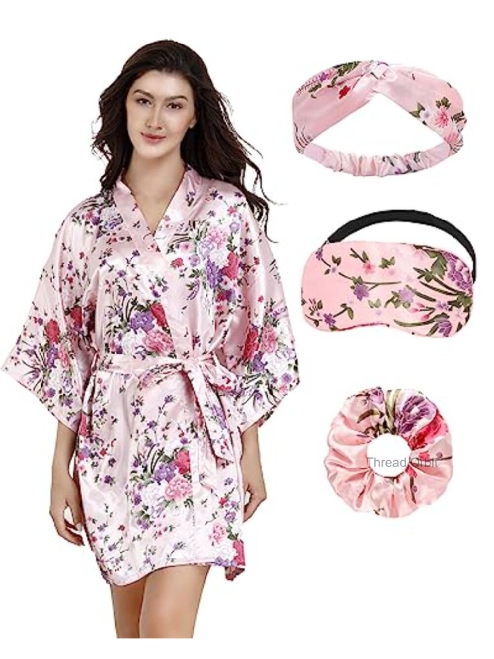 Women's Floral Satin Robe Bridesmaid Wedding Kimono